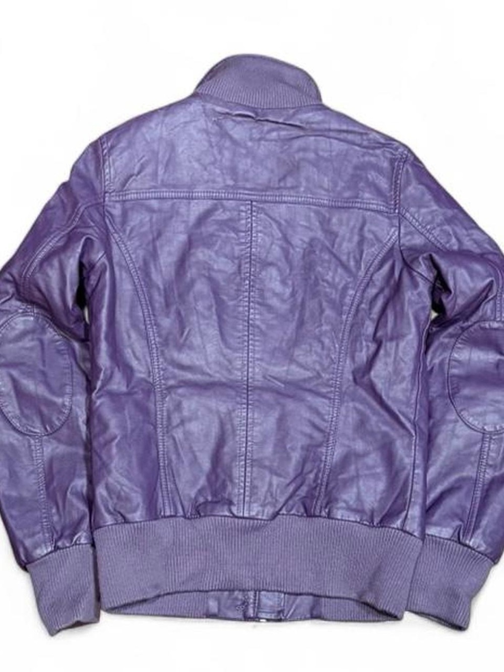 Y2K Eight 2 Nine Purple Faux Leather Slim Bomber Jacket - Picture 2 of 6